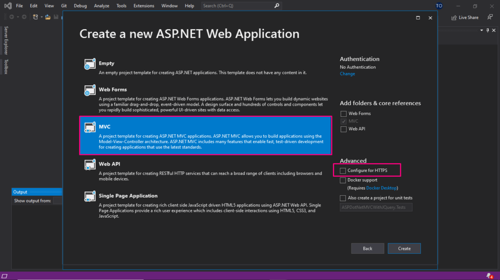 ASP.NET With jQuery Ajax image to show the type of ASP.NET Web Application as MVC